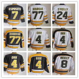 Boston Vintage Ice Hockey''nhl''Jerseys 4 Bobby Orr 7 Phil Esposito 24 Terry OReilly 8 Cam Neely 77 Ray Bourque Stitched CCM Retro Uniforms Black White Yellow Alternate