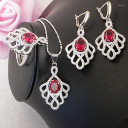 Necklace Earrings Set 2022 Rose Zirconia Flower Design For Women 925 Sterling Silver Pendant Ring