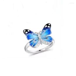 Wedding Rings Classic Romantic Blue Enamel Zircon Butterfly Ring Party Female Jewellery Copper Animal Bracelet