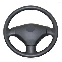 Steering Wheel Covers Hand-stitched Black Genuine Leather Car Cover For 206 2003 2004 2005 2006
