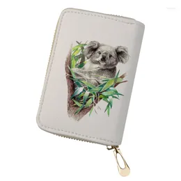 Card Holders Cute Koala Pattern PU Business Holder For Women Small Coin Blue Wallets Bank Cards Protection Case ID