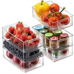 Storage Bottles Kitchen Refrigerator Organiser Stackable Plastic Food Bins With Handles For Pantry Cabinets Clear Rack