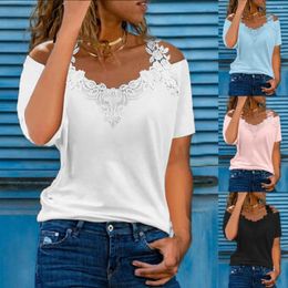 Women's T Shirts 2023 Summer Women Clothing Xs-5Xl Fashion Casual Blouses Lace Stitching Cold Shoulder Short Sleeves Tops