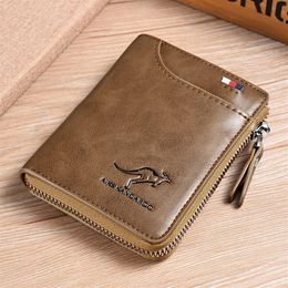 Fashion Brand Men Short Wallet Kangaroo Anti theft Swipe Card Bag Anti magnetic Wallets RFID Casual Coin Purse249G