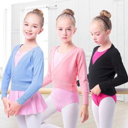 Stage Wear Winter Red Wrap Ballet Sweater Cardigans Girls Soft Knitted Dance Leotards Crossover Warm Coat For Kids