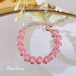 Link Bracelets Foydjew Luxury Design Jewellery Rose Gold Colour Inlaid With Artificial High Quality Pink Diamond Bracelet 22cm Chain