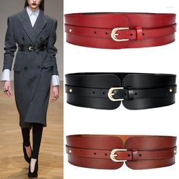 Belts H3288 Women Wide Elastic Waist Belt Ladies Cowhide Fashion Simple Solid Color Seal Genuine Leather Waistband Accessories