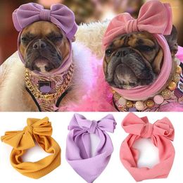 Dog Apparel Cartoon Dress Up Bow Pet Head Cover Elastic Grooming Turban Comfortable Pleated Headgear Solid Color Headdress Supplies
