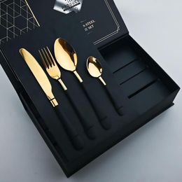 Flatware Sets Zoseil 24Pcs Cutlery Set 18/10 Stainless Steel Dinnerware Knife Fork Spoon Silverware Western Tableware Gift Box Dishwasher