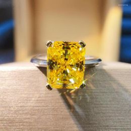 Cluster Rings Color Cut 8 10MM Citrine Gemstone For Women Solid 925 Sterling Silver Wedding Engagement Ring