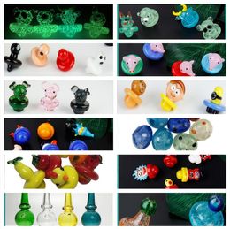 luminous Solid pipes Coloured Glass Yellow Duck UFO Carb Cap dome for glass bongs water dab oil rigs Thermal P Quartz banger Nails