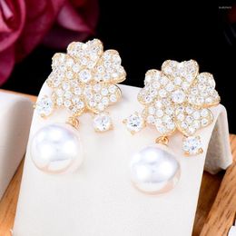 Dangle Earrings GODKI Trendy Flowers Pearl Earring For Women Bohemian Geometric Drop 2022 Brincos Female DIY Fashion Jewellery