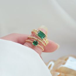 Cluster Rings Romantic Luxury Chain Green Zircon Open Ring Double Bow Cubic Zirconia Ladies Jewellery Bridal Accessories