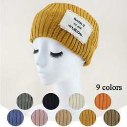 Autumn Winter Women Solid Colour Letter Wide Turban Headwrap Hair Accessories Knitted Headband Makeup Elastic Hair Band