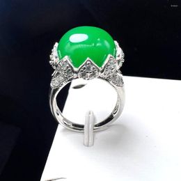 Wedding Rings Green Agate Finger Ring Charm Adjustable Lotus Round Copper Stone For Women 2022