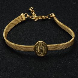 Bangle Gold Color Stainless Steel Virgin Mary Link Chain Bracelets Bangles For Women Catholic Jewelry