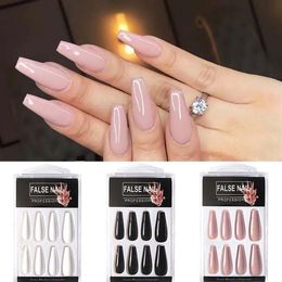 20pcs box Long French False Nails Solid Colour Ballet Nail Tips Display Press On Nails Fake Nail Manicure With Glue Tools217m