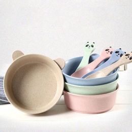 Dinnerware Sets Lightweight Kids Tableware Toddler Bowl And Spoon Set Dishwasher Safe Cartoon Panda For Lunch Dinner UD88