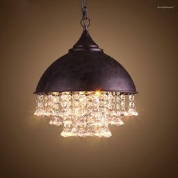 Pendant Lamps Industrial Black Vintage Iron Crystal Lighting Fixture Restaurant Cafe Kitchen Chandelier