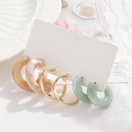 Hoop Earrings Fashion Vintage Colourful C Shape Acrylic Earring Sets For Women Metal Circle Femme Statement Jewellery Accessories Gifts