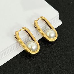 Hoop Earrings SRCOI Luxury Pearl U Shaped Geometric For Women Girls Small Thick Oval Sleeper Ear Buckle Fashion Jewelry Gift