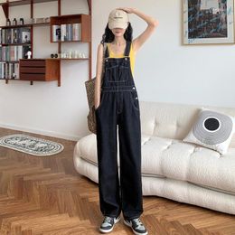 Women's Jeans Loose Vintage Denim Suspender Pants Women Straight-Leg Casual Overalls Jumpsuits Tide Pockets Coverall