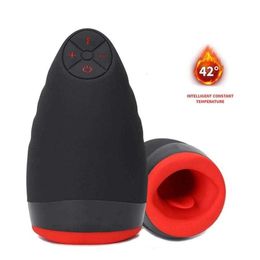 Sex toys massager Mouth Oral Masturbator for Man Men Toys Silicone Automatic Heating Vibrator Male Penis Training Machine with Tongue