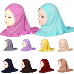 Ethnic Clothing Muslim Kids One Pieces Amira Hijab Ruffle Headwear Islamic Girls Ramadan Prayer Wrap Shawl Arab Children Turban Middle East