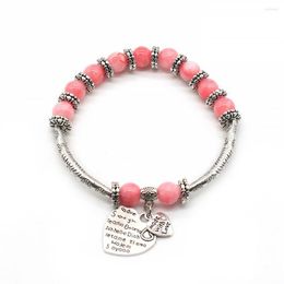 Bangle Peach Stone Beads Stainless Steel Women Love Heart Wishes Charm Bracelet DIY Handmade Jewellery 10 Colours Available GB047