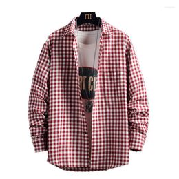 Men's Casual Shirts Fashion Korean Plaid Shirt 2022 Mens Black White Autumn Harajuku Long Sleeve Button Up Tops Camisas De Hombre