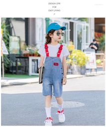 Clothing Sets Girls Summer Suit 2022 Korean Fashionable Kids Denim Overalls Two-piece Big Suits 4-12 Years