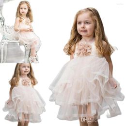 Girl Dresses Cute Flower Square Neck Satin And Tulle 3D Skirts Girls Pageant Custom Made Tiers Kid Bithday Gowns