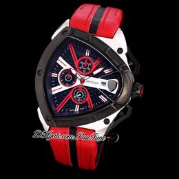 2021 New Tonino Sports Car Cattle Swiss Quartz Chronograph Mens Watch Two Tone PVD Black Dial Dynamic Sports Red Leather Puretime 2409