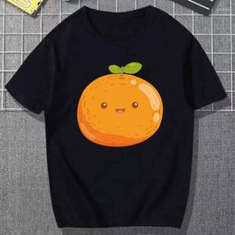 Men's T Shirts Cartoon Orange Creative Design Print Men And Women Street Same T-shirt Pure Cotton Round Neck 14 Color 2022 Summer Trend Top