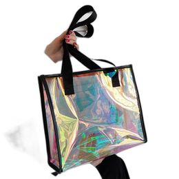 Evening Bags Laser Colourful PVC Clear Women's Bag 2022 Summer Fashion Tote Large Capacity Female Shoulder Shopper Ladies Hand232j