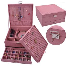 Storage Boxes Style Luxury Jewelry 3 Layers With Lock Large Space Organizer For Ring And Necklace Velvet Holder 4 Color