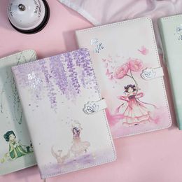 A5 Cute Antique Girl Diary Color Pages Illustration Magnetic Button Notebook Student Planner Agenda Notepad Book 256