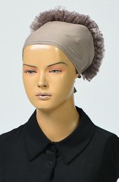 Ethnic Clothing Minahill Dark Mink Bonnet Muslim Scarfs Bonnets For Women Head Scarf Headwraps Hijab 7023-23