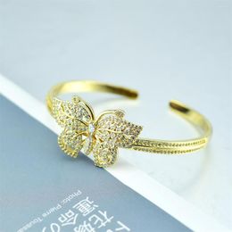 Bangle 2022 Arrival High Quality Golden CZ Zirconia Butterfly Charm Bracelets For Women Party Wedding Bride Bridesmaid Jewelry