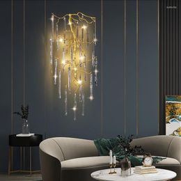Wall Lamps Modern Glass Crystal Lamp Luxury Living Room Background Bedroom Bedside All Copper High-grade Art