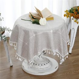 Table Cloth 2 PCS Cotton Linen Checked Lattice Small Square Tablecloth Embroidery Tassel Cover For Home Dinning Tabletop Wholesale XB