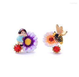 Necklace Earrings Set CSxjd Arrival Hand-painted Enamel Cooper Bee Daisy Little Girl Open For Women Gift