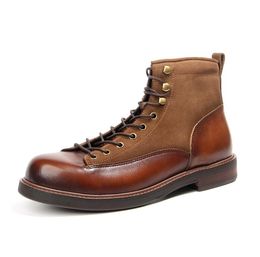 Hiking Vintage Style Boots Full Grain Leather Gentlemen Cargo Boot Men Martin Shoes 141