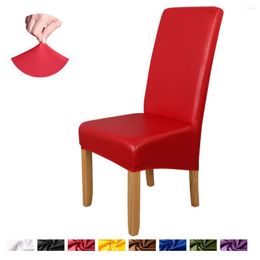 Chair Covers Solid Color PU Leather Cover Stretch Banquet Decor Slipcover Waterproof Seat