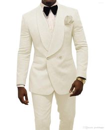 Men's Suits 2022 Custom Made Ivory Jacquard Groomsmen Groom Tuxedos Double Breasted Men Wedding Man Blazer 2 Pieces Costume Homme