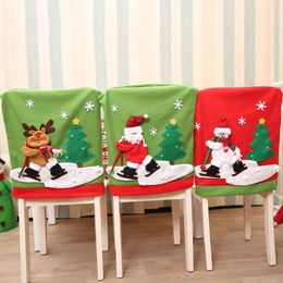 Chair Covers Christmas Back Cover Skiing Santa Claus Snowman Dinner Table Decoration For Home 2022 Year Decor