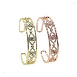 Charm Bracelets Lucky Eyes Open Cz & Bangles Pave Hexagrams Bezel Zircons Cuff For Women Female Fashion Bracelet Jewellery