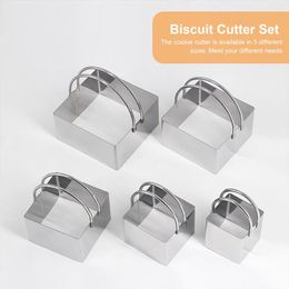 Baking Moulds 5pcs Stainless Steel Cookie Biscuit DIY Mold Square Shape Cutter Mould Making Cookies Scones Biscuits Tools