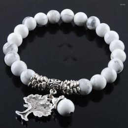 Strand 8mm White Turquoises Stone Beads Bracelet Stretch Bangle Healing Reiki Tree Of Life Charm Women Man Jewellery TK3220