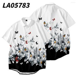 Men's Casual Shirts Summer Men Breathable Vacation White Butterfly Printed Short Sleeve Button Down Hawaiian